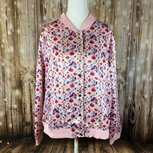 Lindy Bop Jacket Size 12 Pink Bomber Satin Floral Retro 1950s Pinup Rockabilly